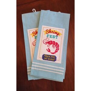 NWT Set Of Two Kitchen Towels Shrimp Low Country Boil Beach Kitchen Decor Party